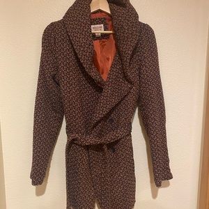 Mossimo brown/black/orange pea coat with tie belt in Large